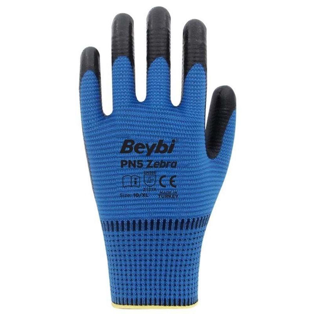 Beybi Poly.Astarlı Nitril Eldiven Pn5 Zebra Mavi