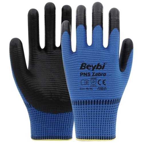 Beybi Poly.Astarlı Nitril Eldiven Pn5 Zebra Mavi