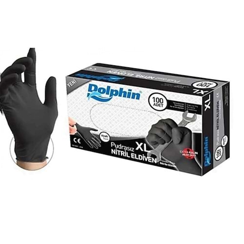 Dolphin Pudrasız Siyah Nitril Eldiven Ekstra Kalın