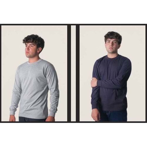 SIFIR YAKA UZUN KOL T-SHİRT - GRİ - M