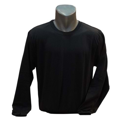 SIFIR YAKA UZUN KOL T-SHİRT - SİYAH - M